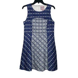 Romeo & Juliet Couture Dress Size Large Mosaic Pattern Lined Sleeveless Blue